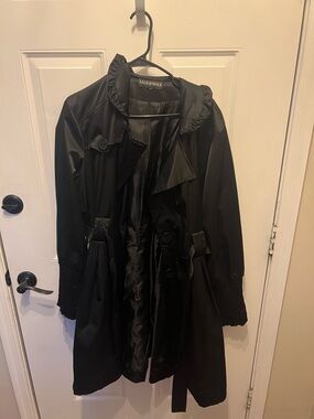 Talk of the Walk Black Ruffle-Collar Trench Coat
